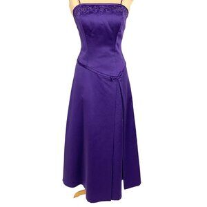 Mori Lee Madeline Gardiner Purple Satin Midi Evening Gown 5/6 Spaghetti Straps